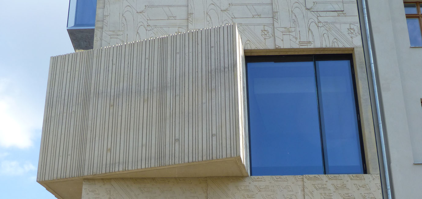 Museum für Architekturzeichnungen Berlin, coloured exposed concrete, yellow, concrete colour